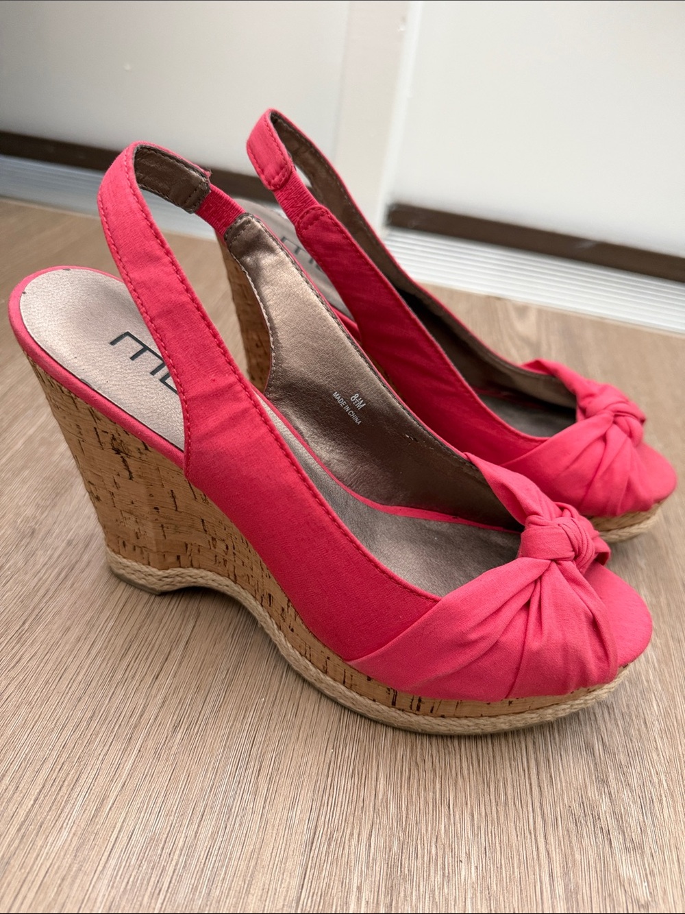 Moda Pink Slingback Cork Wedge Heels